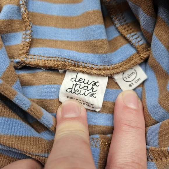 Deux par Deux Bison Buffalo Hoodie 18m Stripes Brown Blue - Picture 5 of 6